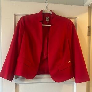 Anne Klein Red Blazer with Modern Collarless Style